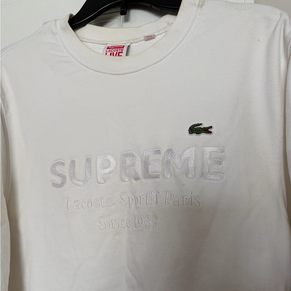 Supreme x Lacoste Crewneck Sweater sweatshirt white unisex L!ve Sz S minimalist